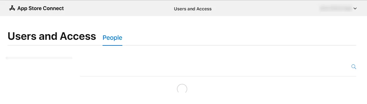 A screenshot of the App Store Connect interface where it isn't loading properly.