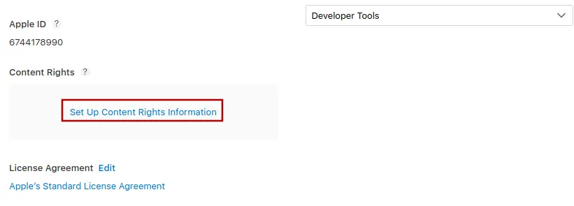 Screenshot del pulsante per impostare i diritti dei contenuti.