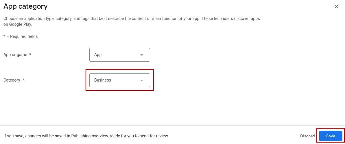 A screenshot of the app category dropdown popup.