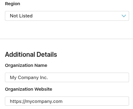 A screenshot of the company information section of the form.