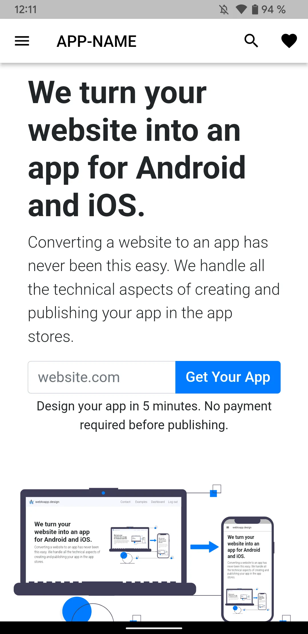 A screenshot of our app on the homepage.