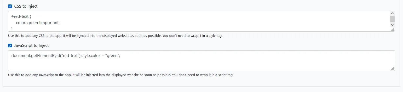 A screenshot of the filled out website customization.