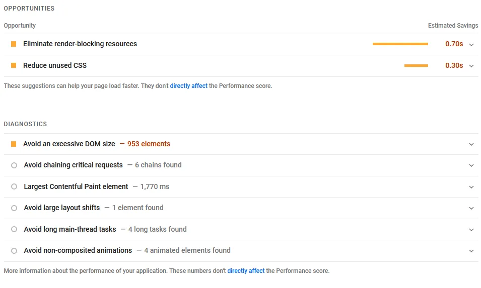 A screenshot of the improvement opportunities PageSpeed Insights suggests for app-control-panel.com.