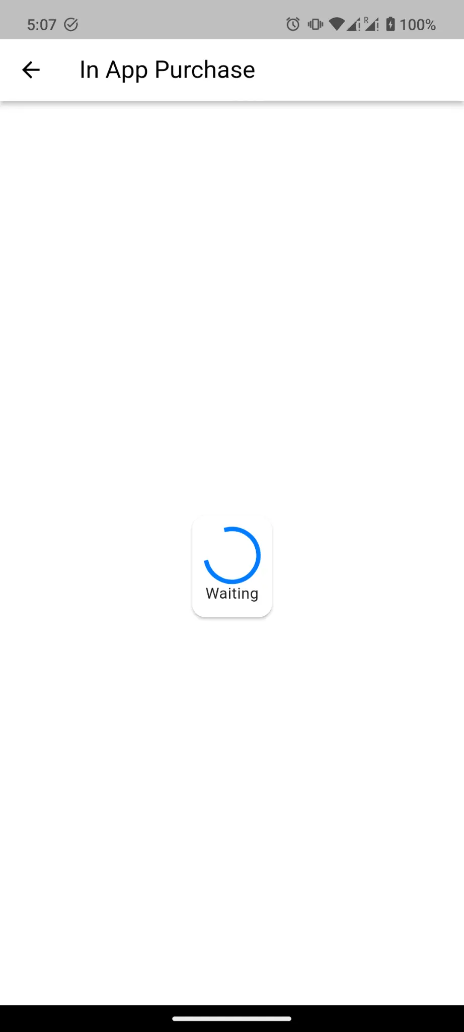 A screenshot of the app waiting for the in app purchase to complete.