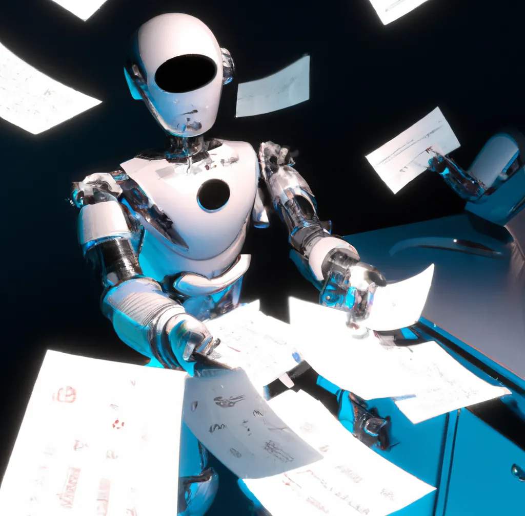 A humanoid robot handing out many fliers in a spaceship, digital art