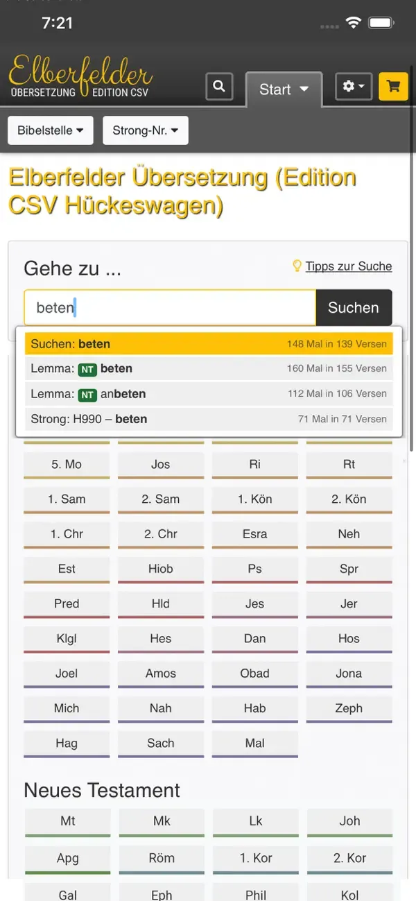 A graphic containing a screenshot of the Bibel Elberfelder CSV app which we made from the Bibel Elberfelder CSV website