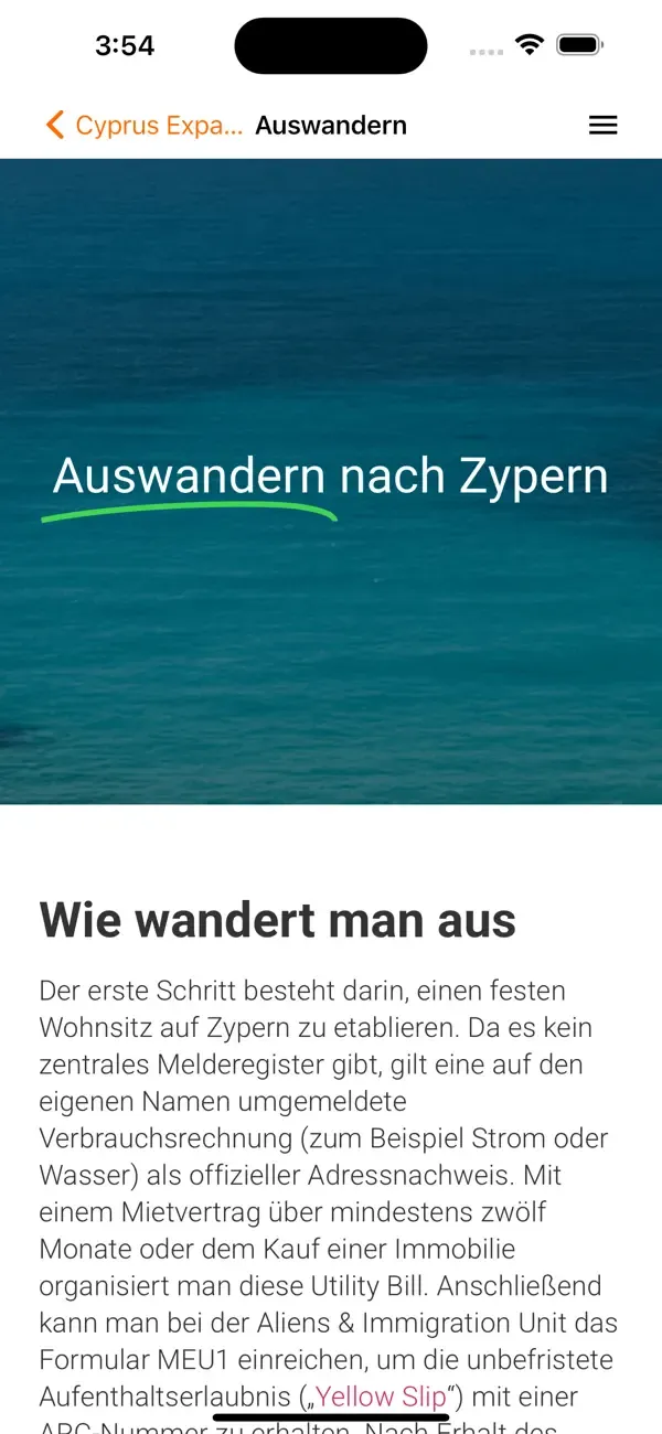 A screenshot of the Cyprus Expats mobile app created by converting their website into an app