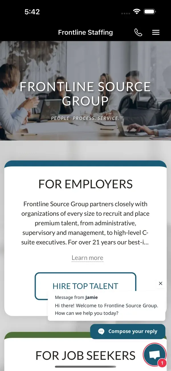 Image of the Frontline Staffing mobile app created by turning the owner's website into an app