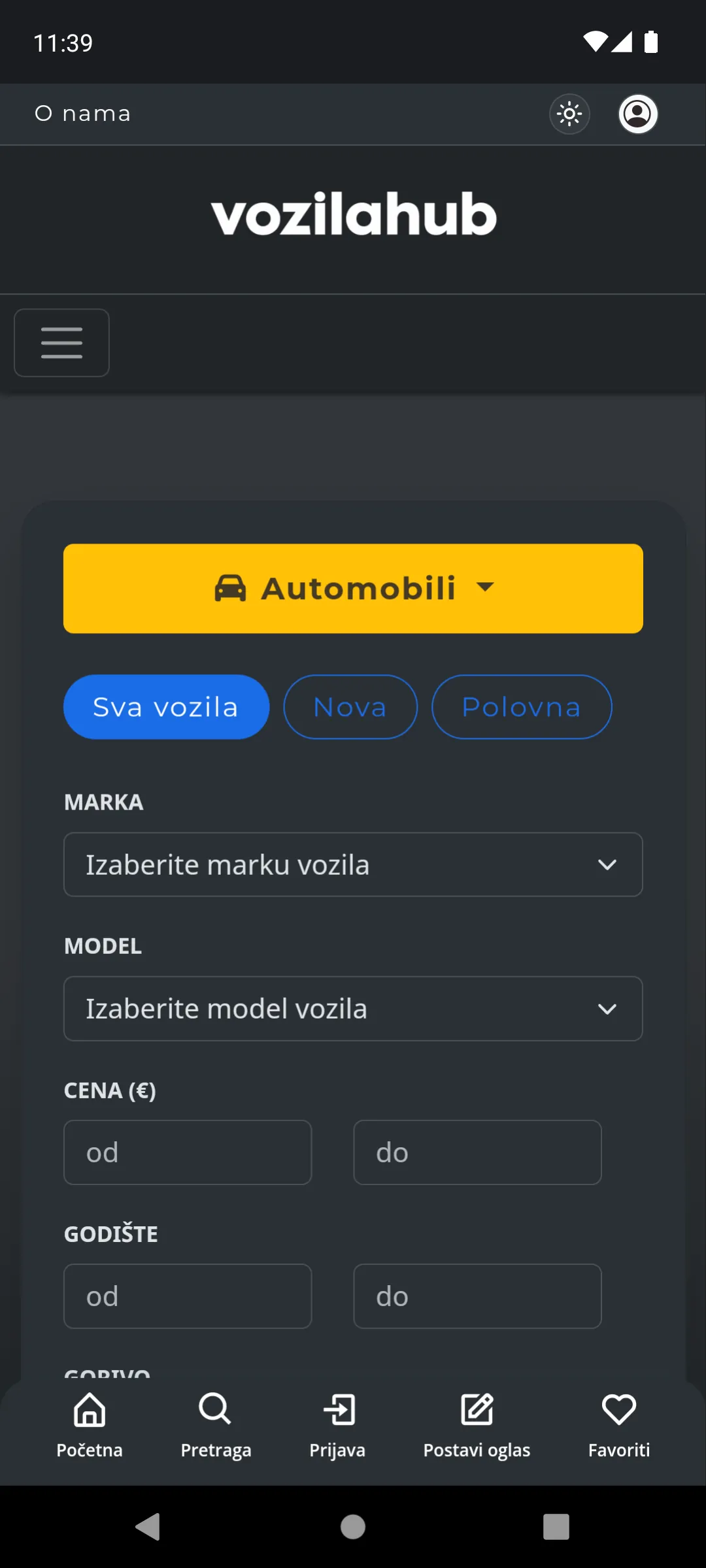 A screenshot of the VozilaHub mobile app created by converting their website into an app