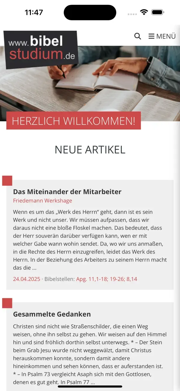 A screenshot of the bibelstudium.de mobile app created by converting their website into an app